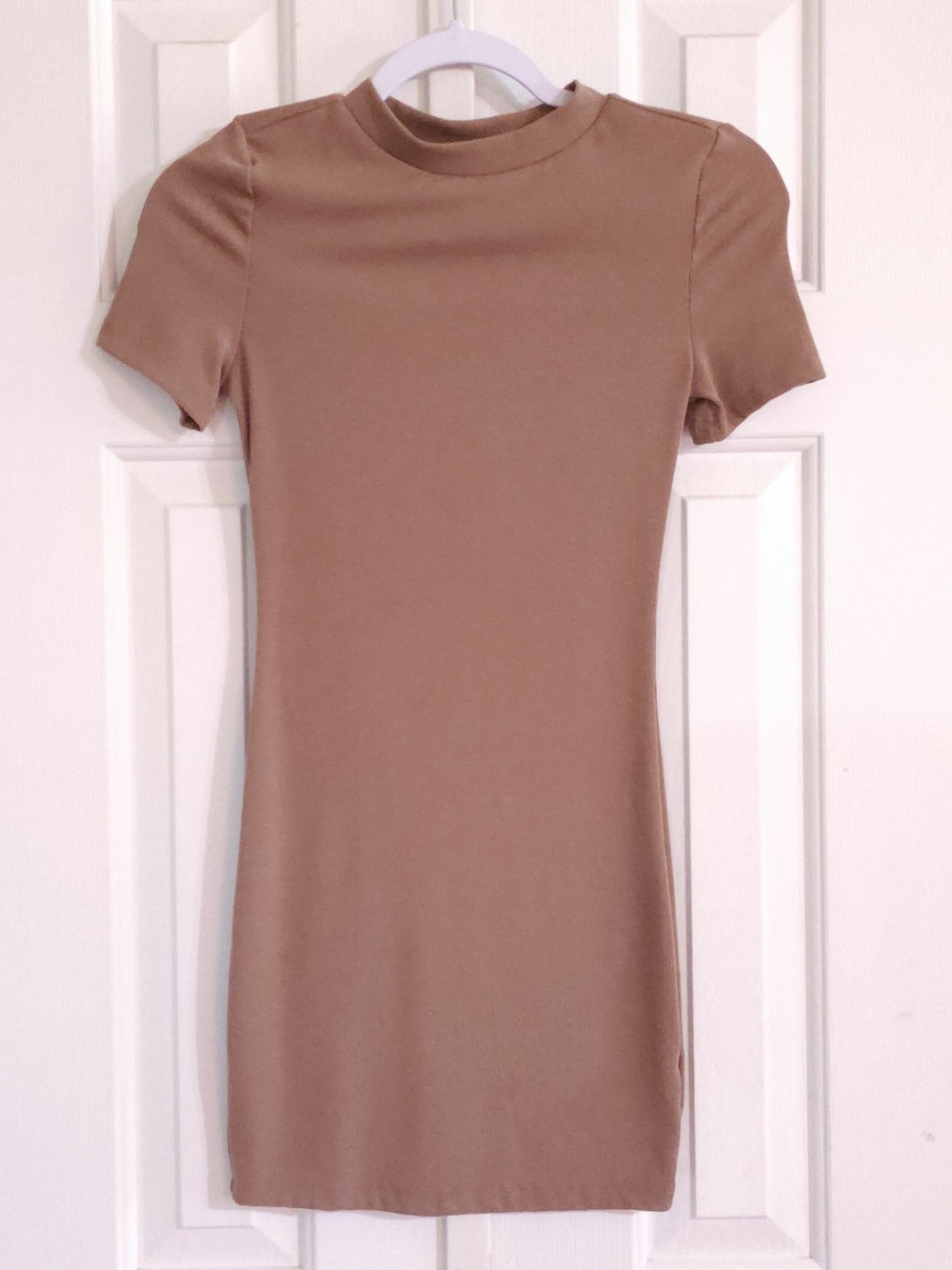 SHEIN Taupe Short-Sleeve Mini Ribbed Bodycon Dress XS